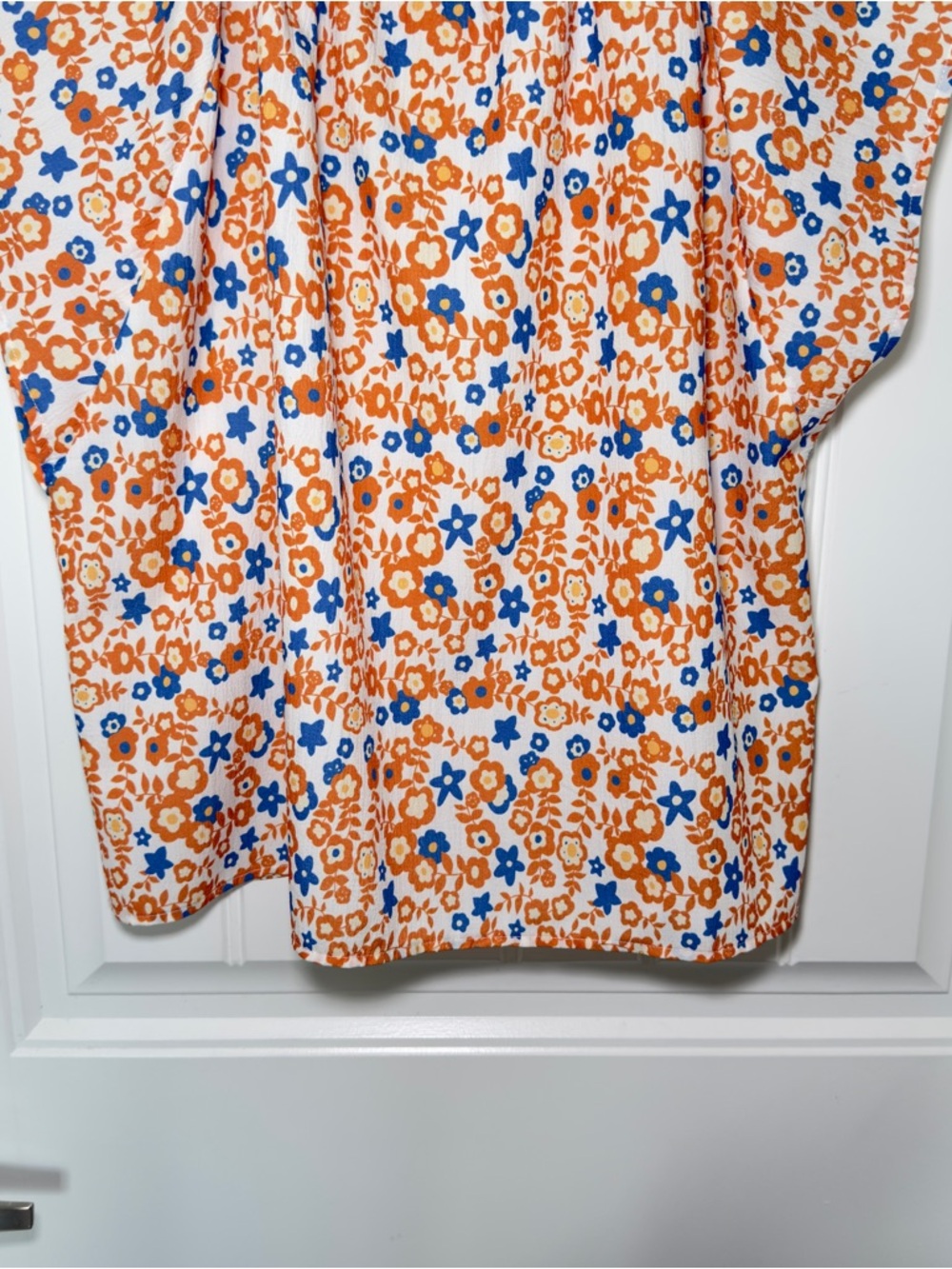 Melloday XL Orange Blue Floral Ditsy Floral Flutter Sleeves 70s Inspired Blouse - Picture 5 of 7
